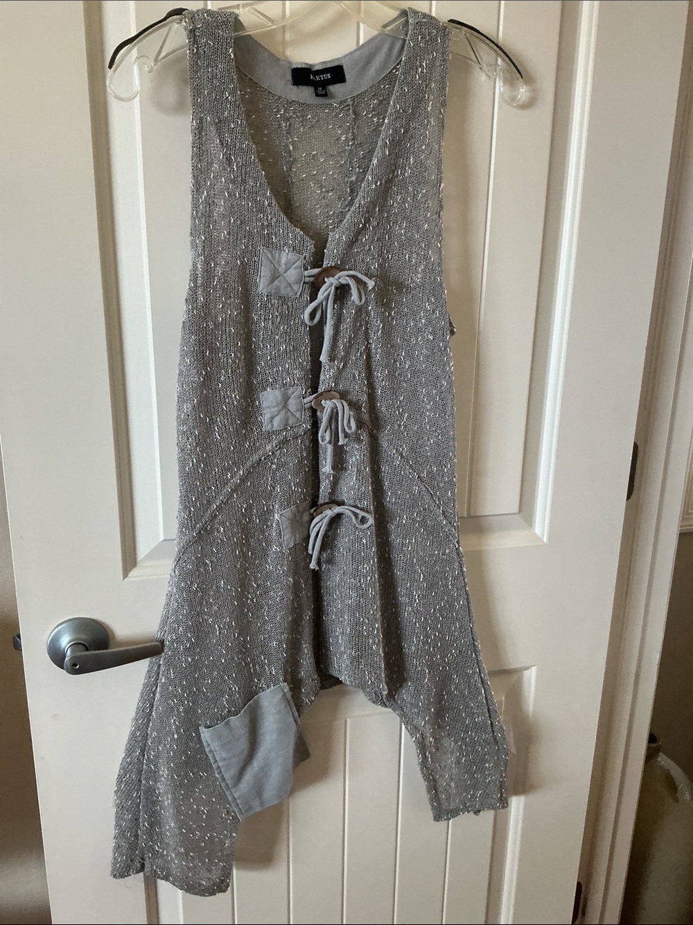 Katy’s Gray Knit Open-weave Longline Sweater Vest
